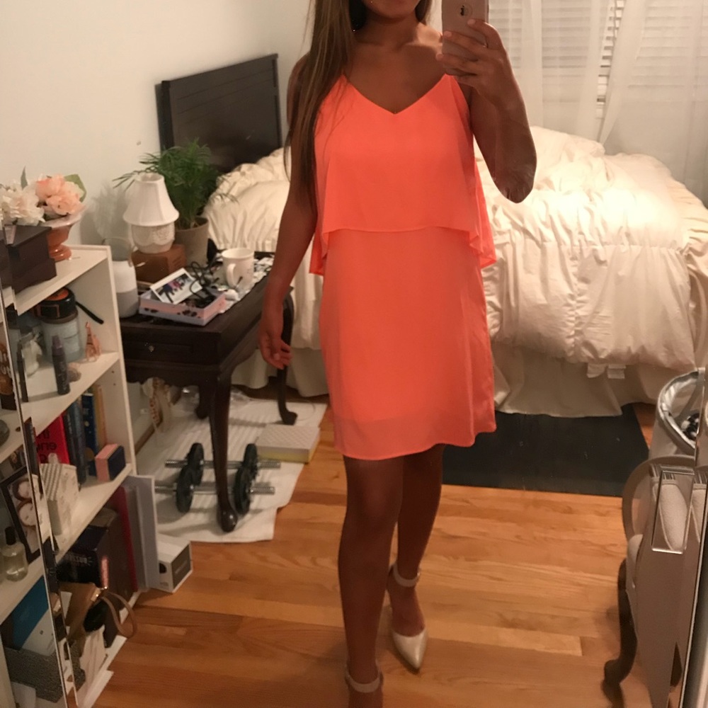 neon pink layered shift dress